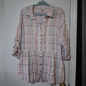 Vintage America Pink Plaid Blouse Size 2X